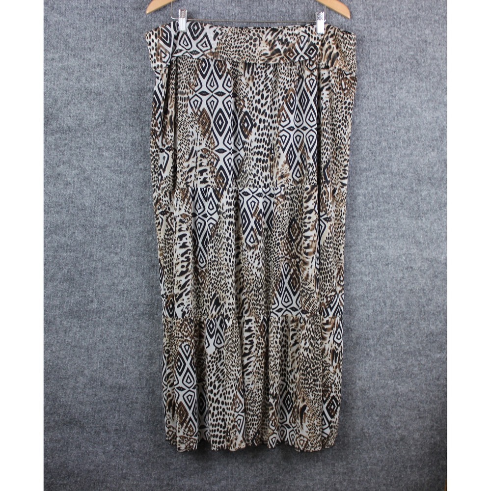 I.N. Studio Maxi Skirt Womens 1X Brown Animal Print New Geometric Tiered Skirt